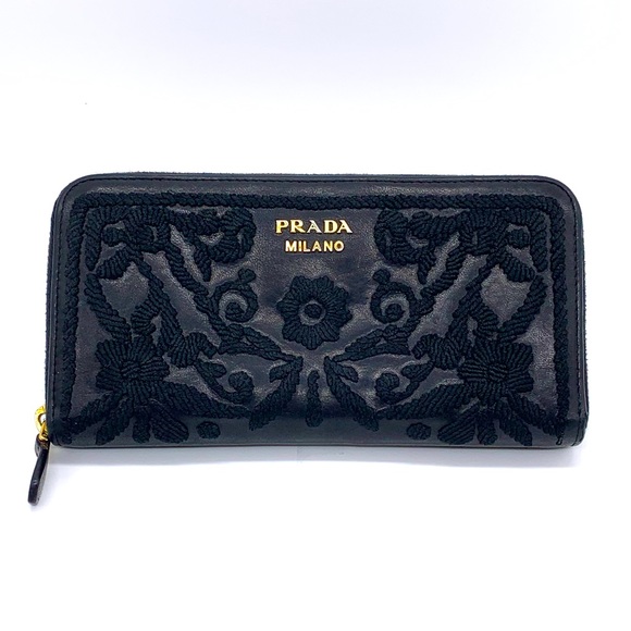 Prada Black Wallet Limited Soft Calf Embroidered - Picture 2 of 16
